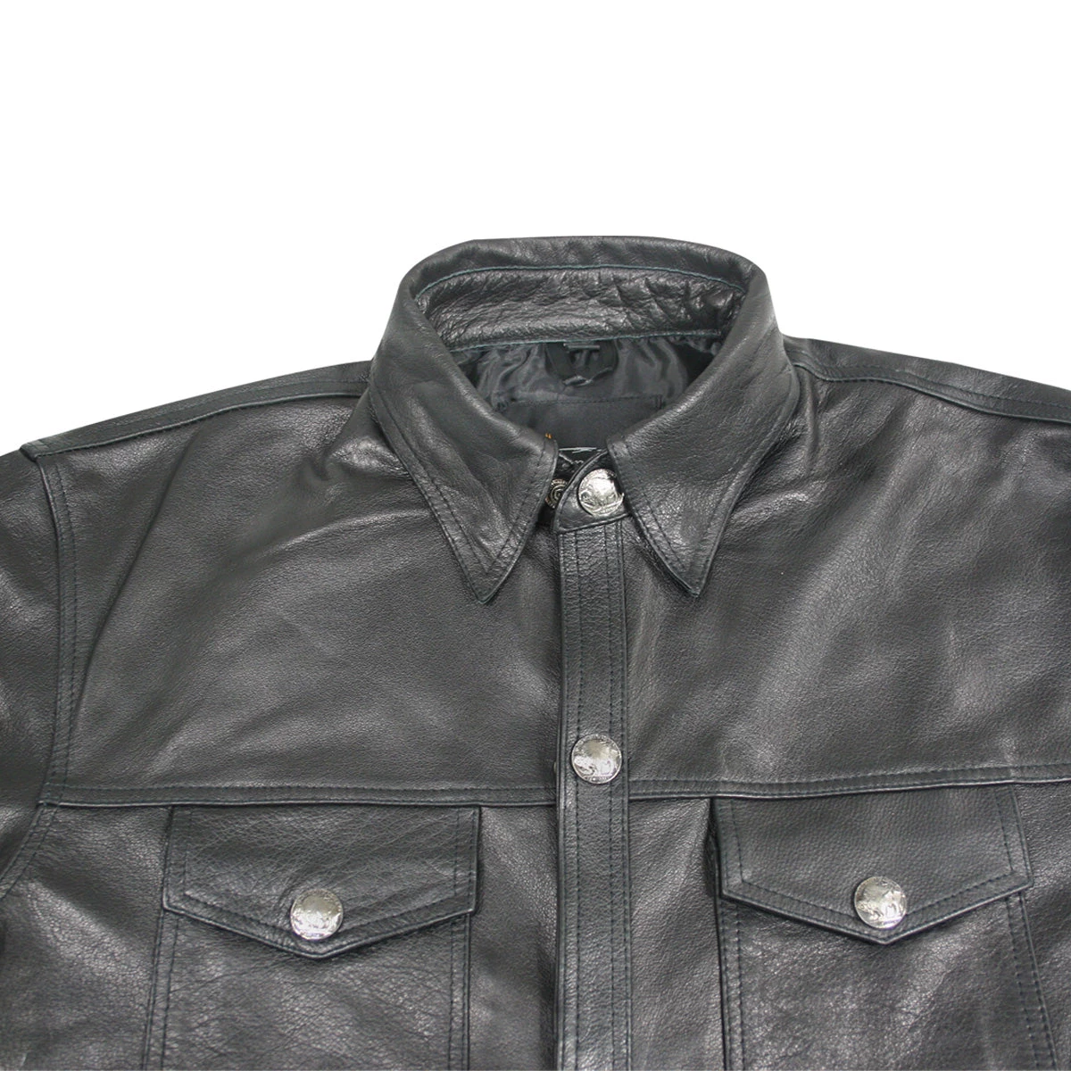 Xelement XS908B Men's 'Nickel' Black Casual Leather Shirt With Vintage Buffalo Buttons Conceal Carry