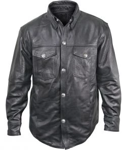 Xelement XS908B Men's 'Nickel' Black Casual Leather Shirt With Vintage Buffalo Buttons Conceal Carry