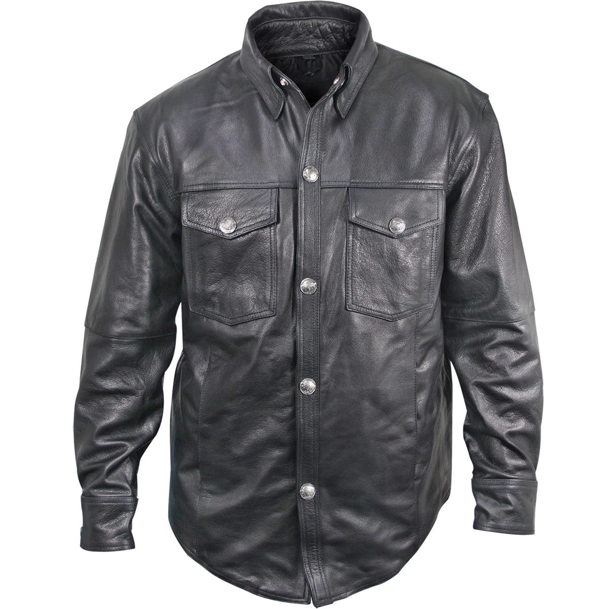 Xelement XS908B Men's 'Nickel' Black Casual Leather Shirt With Vintage Buffalo Buttons Conceal Carry