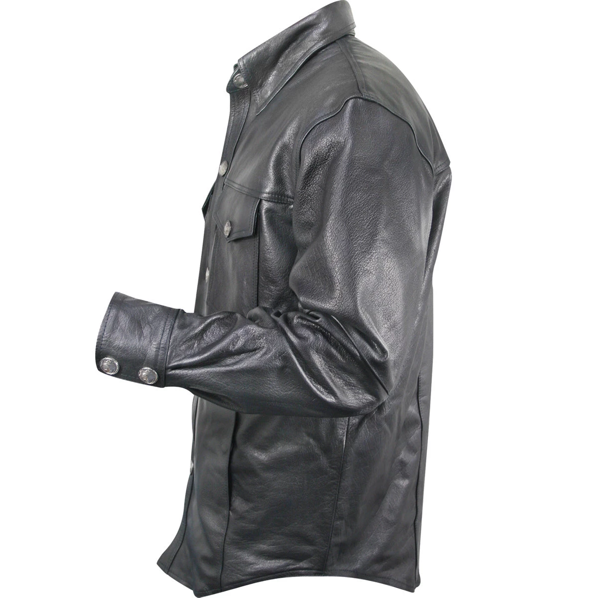 Xelement XS908B Men's 'Nickel' Black Casual Leather Shirt With Vintage Buffalo Buttons Conceal Carry