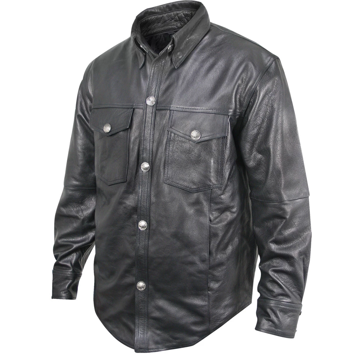 Xelement XS908B Men's 'Nickel' Black Casual Leather Shirt With Vintage Buffalo Buttons Conceal Carry