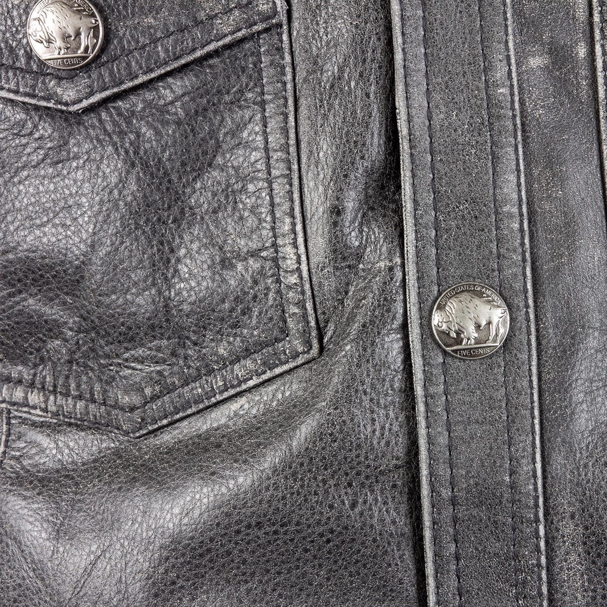 Conceal Carry Xelement XS-921G Men's 'Nickel' Distress Gray Leather Shirt With Vintage Buffalo Buttons