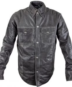 Conceal Carry Xelement XS-921G Men's 'Nickel' Distress Gray Leather Shirt With Vintage Buffalo Buttons