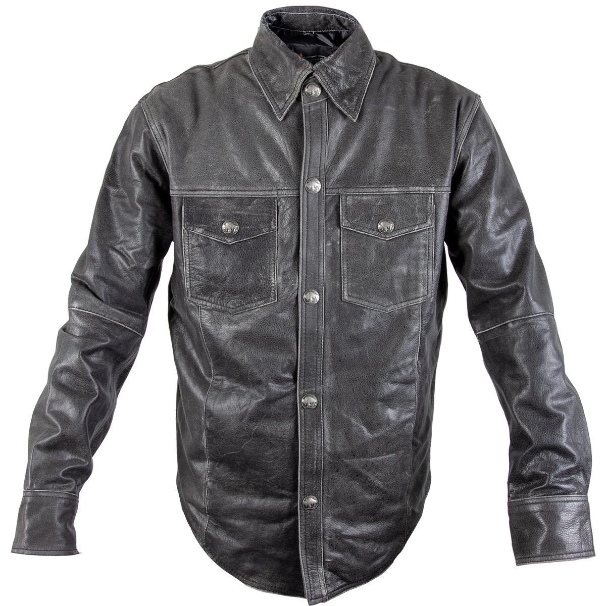 Conceal Carry Xelement XS-921G Men's 'Nickel' Distress Gray Leather Shirt With Vintage Buffalo Buttons