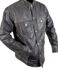 Conceal Carry Xelement XS-921G Men's'Nickel' Distress Gray Leather Shirt With Vintage Buffalo Buttons
