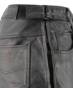 Genuine Leather Men’s XS1000 Classic Black Leather Motorcycle Over Pants With Deep Jean Style Pockets