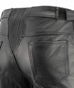 Genuine Leather Men’s XS1000 Classic Black Leather Motorcycle Over Pants With Deep Jean Style Pockets