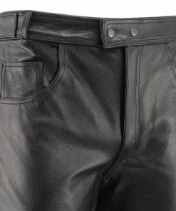 Genuine Leather Men’s XS1000 Classic Black Leather Motorcycle Over Pants With Deep Jean Style Pockets