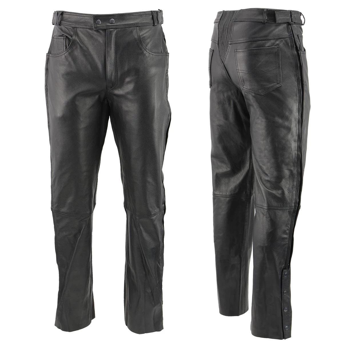 Genuine Leather Men’s XS1000 Classic Black Leather Motorcycle Over Pants With Deep Jean Style Pockets