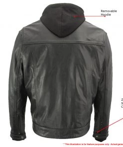 Leather Motorcycle Jackets Xelement XS1025 Men’s'Cross Rake' Black Snap Front Leather Shirt Jacket With Removable Hoodie