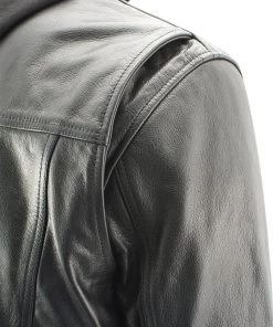Leather Motorcycle Jackets Xelement XS1025 Men’s'Cross Rake' Black Snap Front Leather Shirt Jacket With Removable Hoodie