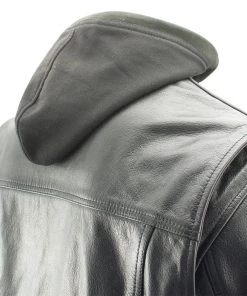 Leather Motorcycle Jackets Xelement XS1025 Men’s'Cross Rake' Black Snap Front Leather Shirt Jacket With Removable Hoodie