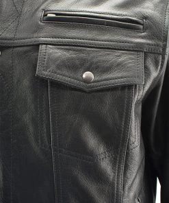 Leather Motorcycle Jackets Xelement XS1025 Men’s'Cross Rake' Black Snap Front Leather Shirt Jacket With Removable Hoodie