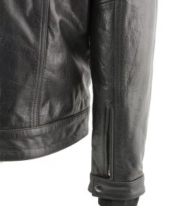 Leather Motorcycle Jackets Xelement XS1025 Men’s'Cross Rake' Black Snap Front Leather Shirt Jacket With Removable Hoodie