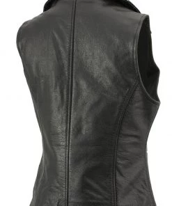 Xelement XS1028 Ladies'Dita' Black Leather Vest With Riveted M/C Lapel Collar