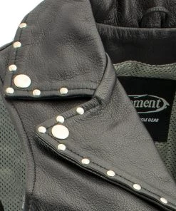 Xelement XS1028 Ladies'Dita' Black Leather Vest With Riveted M/C Lapel Collar