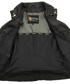 Xelement XS1028 Ladies'Dita' Black Leather Vest With Riveted M/C Lapel Collar