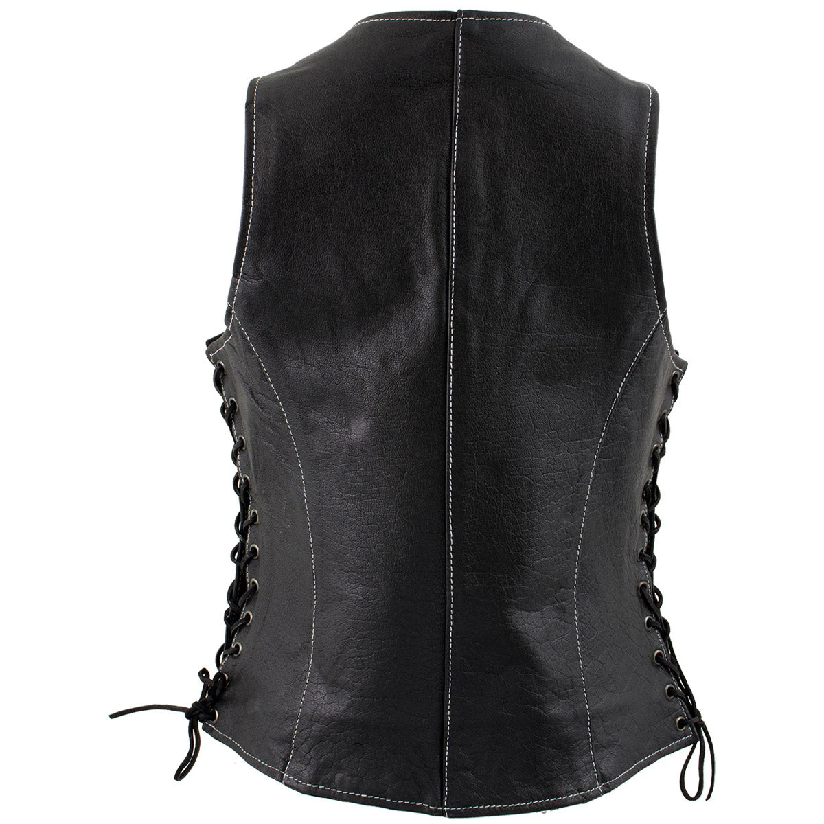 Motorcycle Vests Xelement XS1029 Ladies 'Paisley' Black Leather Vest With Side Lace Adjustment