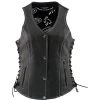 Motorcycle Vests Xelement XS1029 Ladies 'Paisley' Black Leather Vest With Side Lace Adjustment