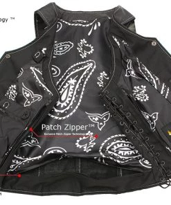 Motorcycle Vests Xelement XS1029 Ladies'Paisley' Black Leather Vest With Side Lace Adjustment