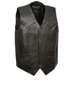 Genuine Leather Motorcycle Vests Men’s XS102 Black Classic Motorcycle Vest