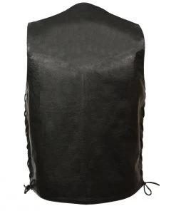 Genuine Leather Men’s XS103 Classic Black Side Laced Biker Leather Vest Motorcycle Vests