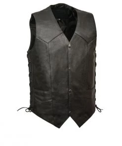 Genuine Leather Men’s XS103 Classic Black Side Laced Biker Leather Vest Motorcycle Vests