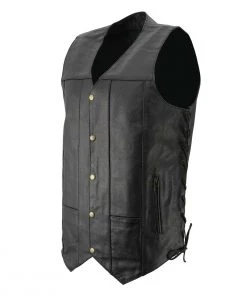 Genuine Leather Men’s XS106 10-Pocket Classic Black Side Laced Biker Leather Vest Motorcycle Vests