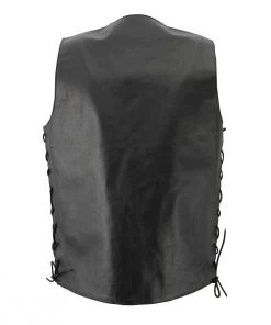 Genuine Leather Men’s XS106 10-Pocket Classic Black Side Laced Biker Leather Vest Motorcycle Vests