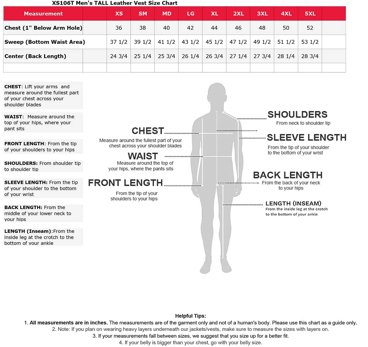 Genuine Leather Men’s XS106T Tall Size 10-Pocket Classic Black Side Laced Biker Leather Vest Motorcycle Vests