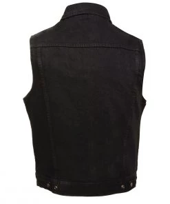 Genuine Leather Men’s XS107 Classic Black Snap Front Denim Vest With Shirt Style Collar