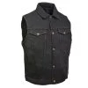 Genuine Leather Men’s XS107 Classic Black Snap Front Denim Vest With Shirt Style Collar