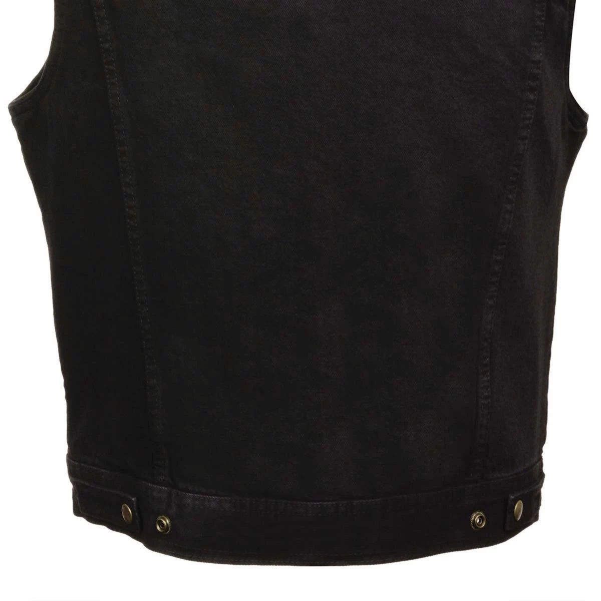 Genuine Leather Men’s XS107 Classic Black Snap Front Denim Vest With Shirt Style Collar