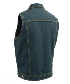 Genuine Leather Men’s XS107 Classic Blue Snap Front Denim Vest With Shirt Style Collar