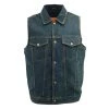 Genuine Leather Men’s XS107 Classic Blue Snap Front Denim Vest With Shirt Style Collar