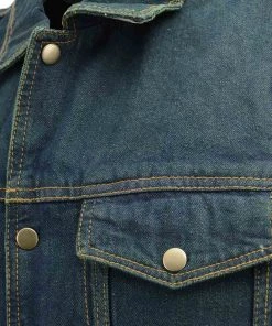 Genuine Leather Men’s XS107 Classic Blue Snap Front Denim Vest With Shirt Style Collar