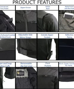 Xelement XS11001 Men's ‘Chaos’ Black Perforated Leather And Mesh Armored Scooter Jacket