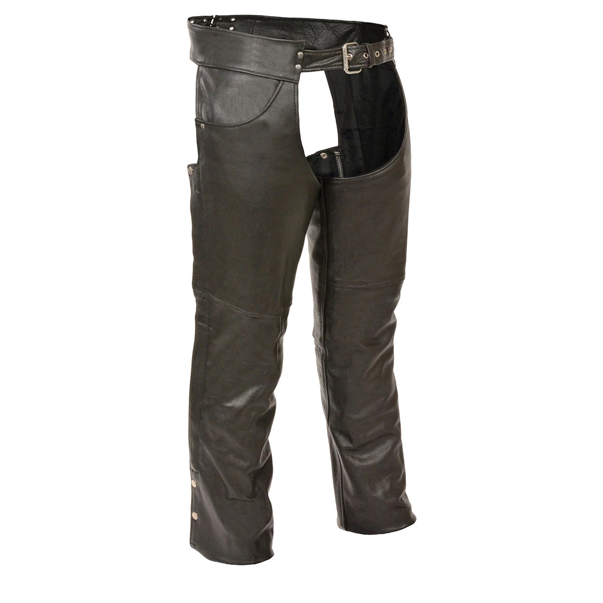 Genuine Leather XS1101 Men's Black Classic Leather Chaps With Jean Pockets Motorcycle Pants & Chaps