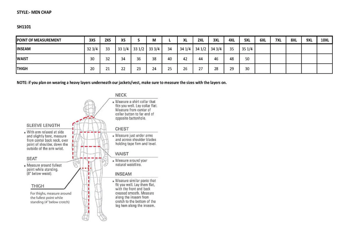 Genuine Leather XS1101 Men's Black Classic Leather Chaps With Jean Pockets Motorcycle Pants & Chaps