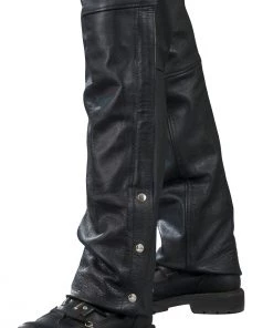 Genuine Leather XS1115 Men’s Classic Black Leather Chaps Motorcycle Pants & Chaps