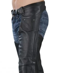 Genuine Leather XS1115 Men’s Classic Black Leather Chaps Motorcycle Pants & Chaps