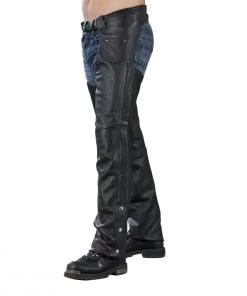Genuine Leather XS1115 Men’s Classic Black Leather Chaps Motorcycle Pants & Chaps