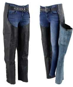 Motorcycle Pants & Chaps Genuine Leather XS1115P Ladies Black ‘Perforated’ Cowhide Leather Chaps