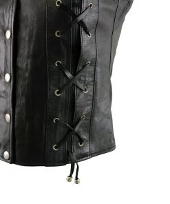 Milwaukee Leather XS1216 Ladies Black Leather Vest With Front Laces