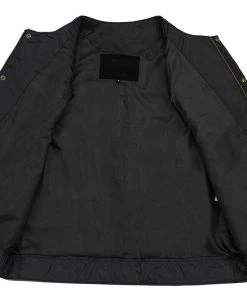 Genuine Leather Men’s XS122 Black Collarless SOA Style Dual Snap And Zip Front Leather Motorcycle Vest