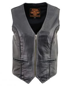 Motorcycle Vests Milwaukee Leather XS1246 Ladies Black 'Braided' Classic Leather Vest