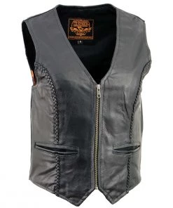 Motorcycle Vests Milwaukee Leather XS1246 Ladies Black'Braided' Classic Leather Vest