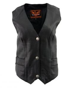 Motorcycle Vests Milwaukee Leather XS1253 Women's Classic Black Leather Vest With Buffalo Nickel Snap Buttons