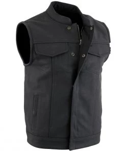 Motorcycle Vests Xelement XS13001 Men's 'Barrage' Flat Black Club Leather Vest