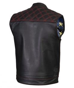 Xelement ‘Gold Series’ XS13002 Men's'Stars And Stripes’ Black Leather MC Vest With USA Flag Liner